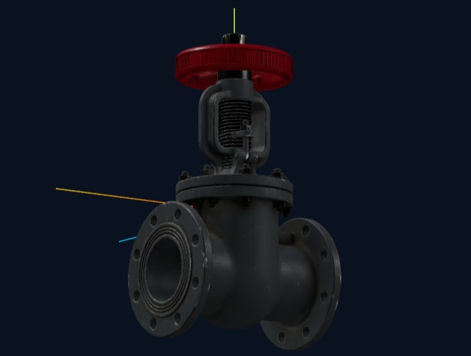 3D gate valve model with red handwheel