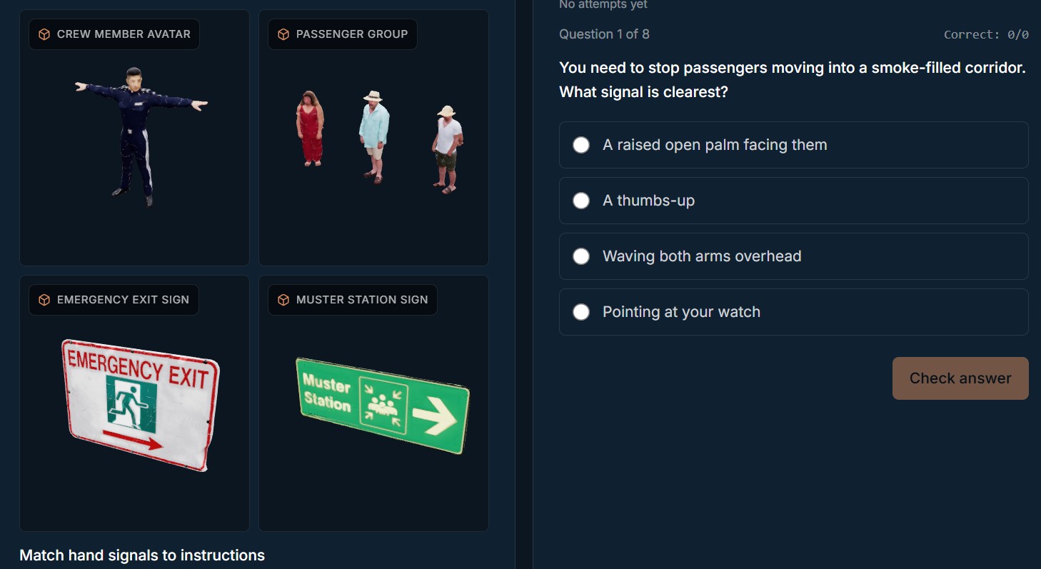 PAXASSIST hand signals and muster station sign matching task