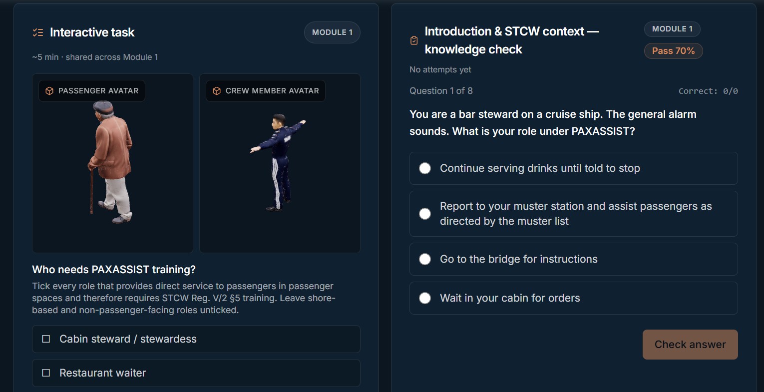 PAXASSIST interactive task with passenger and crew 3D avatars